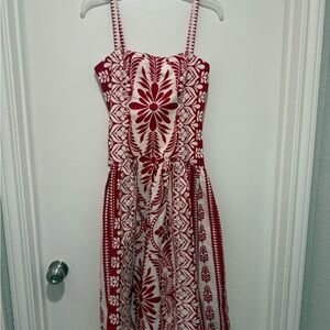 Francesca's Collections Red and White Patterned Midi Dress